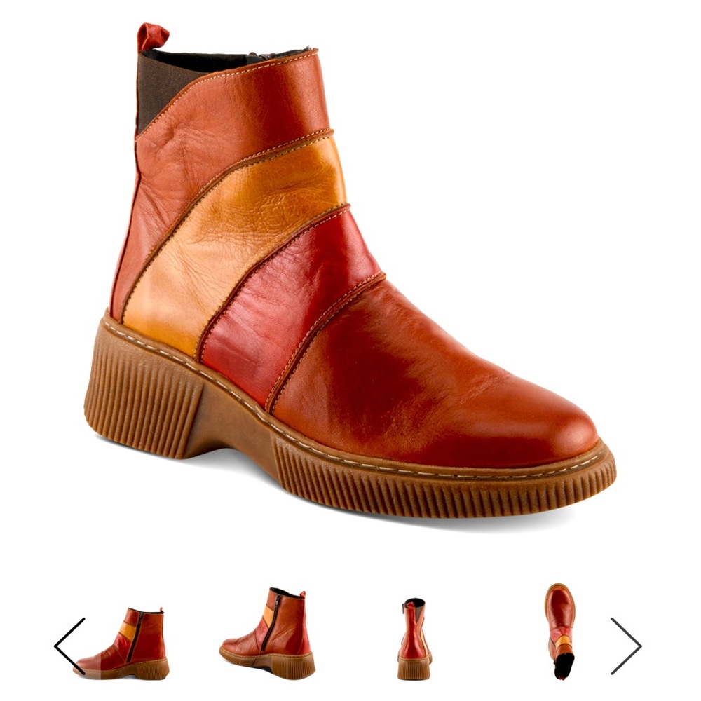Spring Step Red and Orange Leather Ankle Bootie